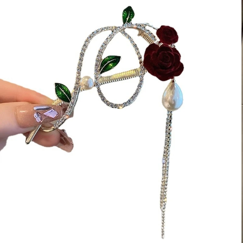 

Rhinestone Rose Shape Hair Clip for Bride Wedding Party Birthday Hot Girls Teens Non-slip Rhinestone Rose Hairpin