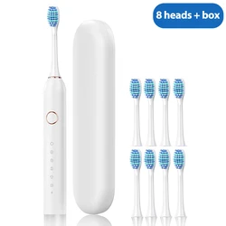 Rechargeable Sonic Electric Toothbrush with Smart Timer and Extra Brush Heads (White 8 heads box)