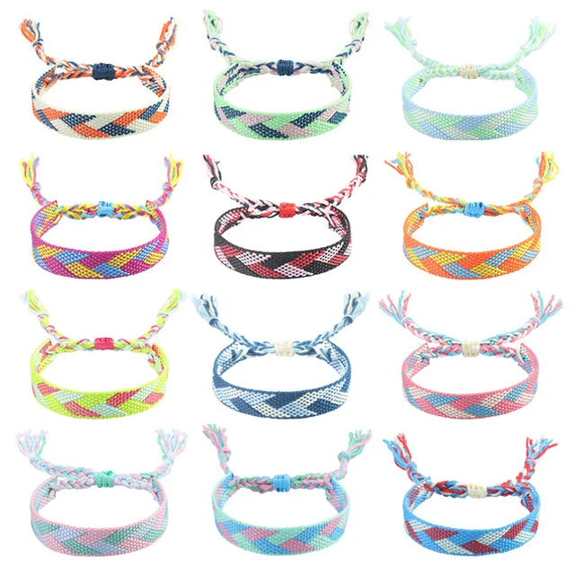 96352-24cb7a.jpg Boho tissé broderie amour poignet tricoté Bracelets d'enveloppement corde à la main tissage tressé glands ethnique femmes hommes bijoux