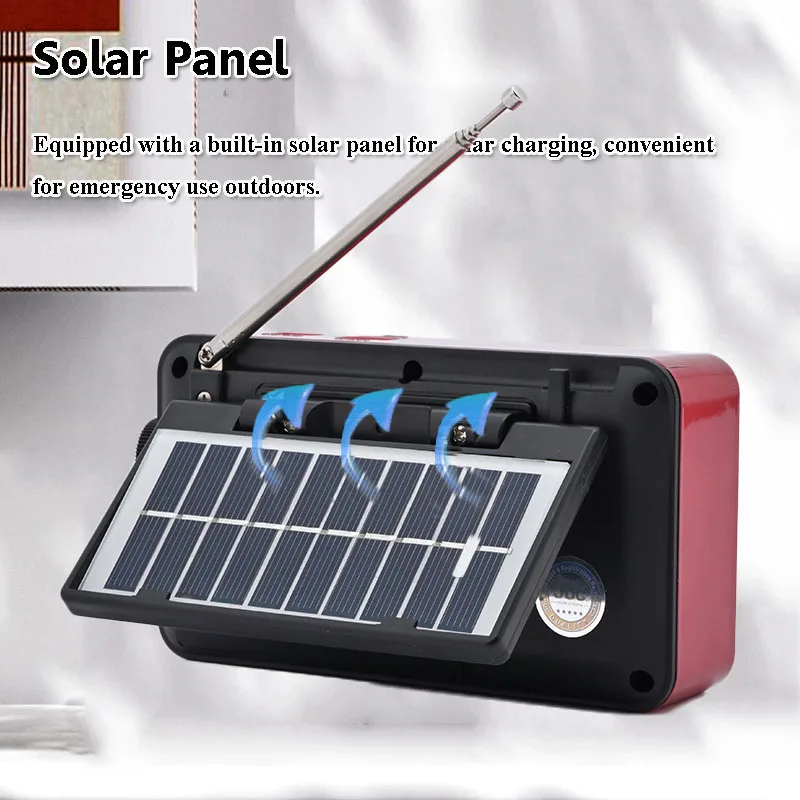 Mini Portable Emergency Radio LED Display Solar Panel Radios Receiver Wireless Bluetooth Speaker Recorder with TF Card USB Slot