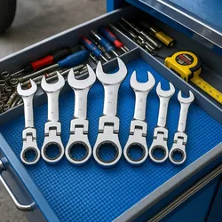 Compact Adjustable Ratchet Wrench with Quick Release - Mirror Polished Spline Opening Tool - 7mm