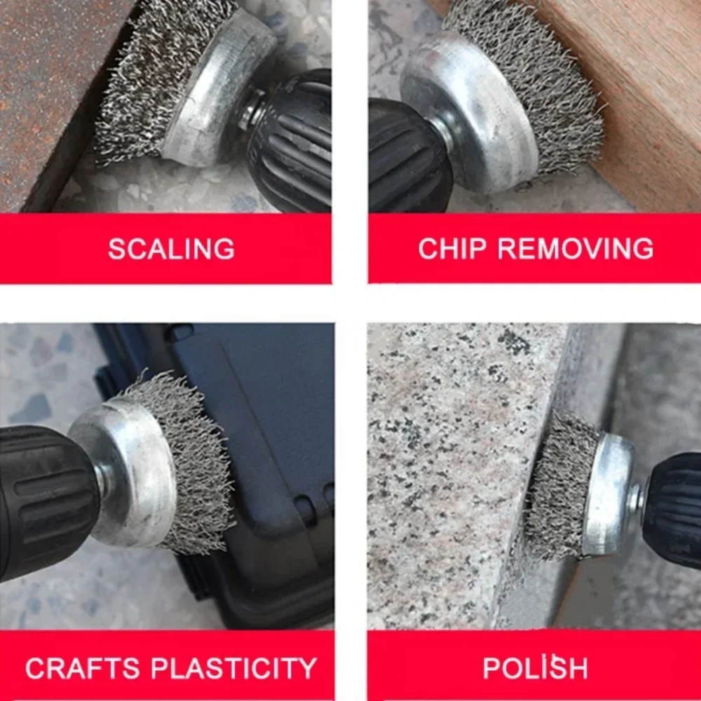 9pcs/3pcs Wire Brush Wheel Cup Brush Set Black Silk 6.35mm Hexagonal Rod for Grinder Abrasive Tool Rust Removal Polishing