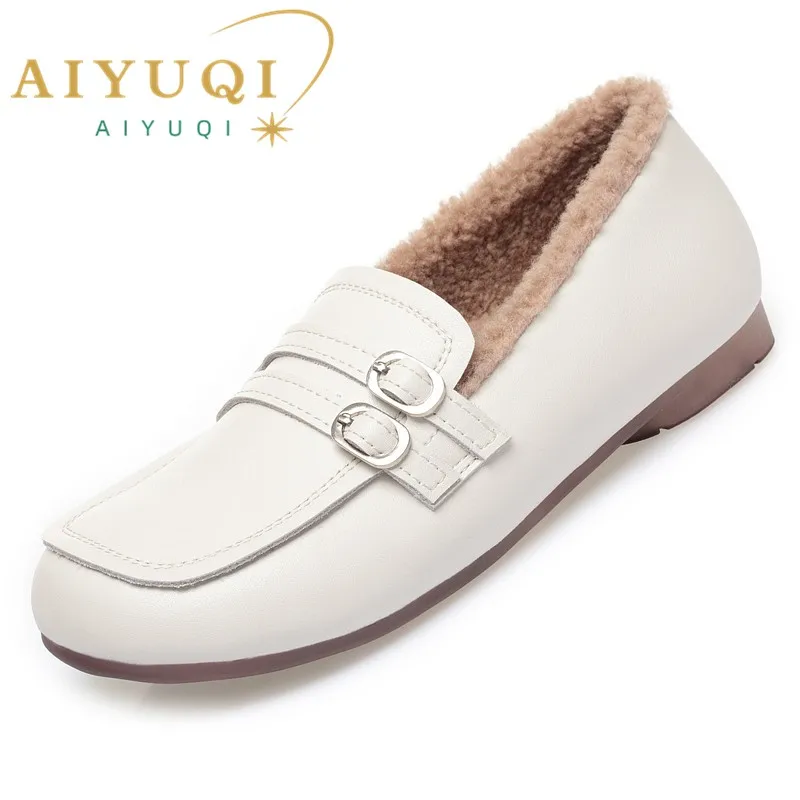 

AIYUQI Women Loafers Fall 2023 New Flat Casual British Style Fur Shoes Ladies Large Size 41 42 43 Shoes Women