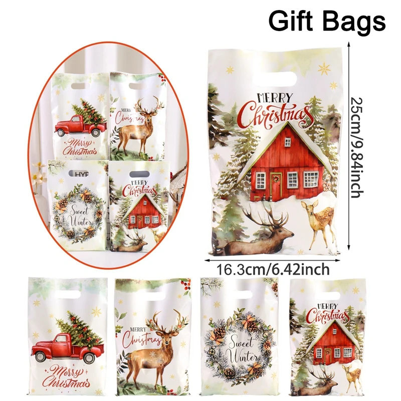 Rustic Christmas Candy Bags - Festive Gift Packaging with Tree, Wreath & Elk Truck Designs