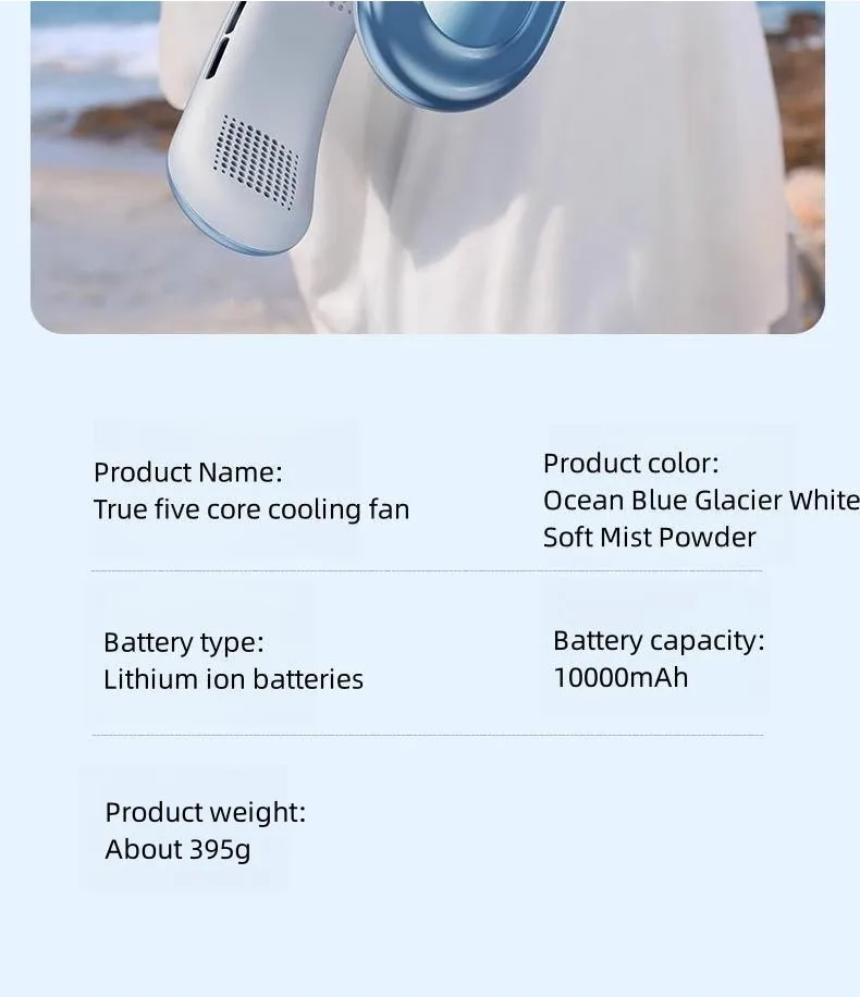 Portable Neck Fan 10000mAh Rechargeable Fan Mini 3-Speeds La - AIXIVO product image