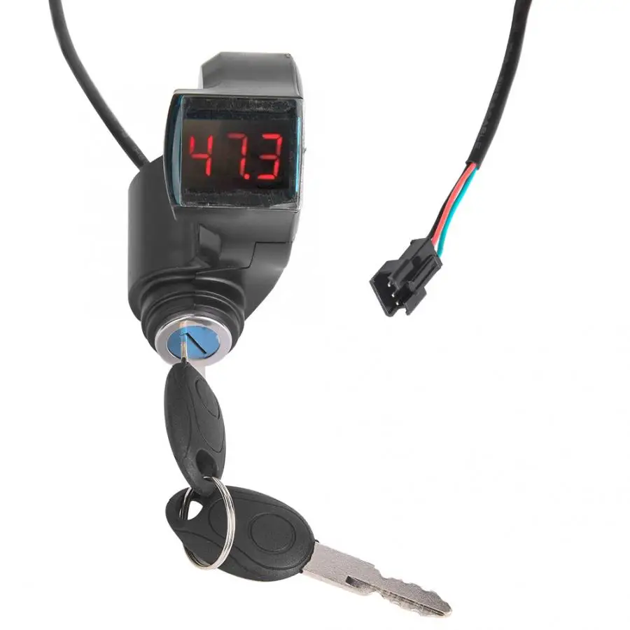 E-Bike Thumb Throttle Digital Battery Voltage Display Switch Power with Key Lock E-Bike Voltage Display & 2 Keys 