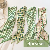 4pcs/set Women Slik Feeling Scarf Hairband Lady Fashion Series Satin Headdress Accessories Ribbon Neck Ties for Bag Handle 3