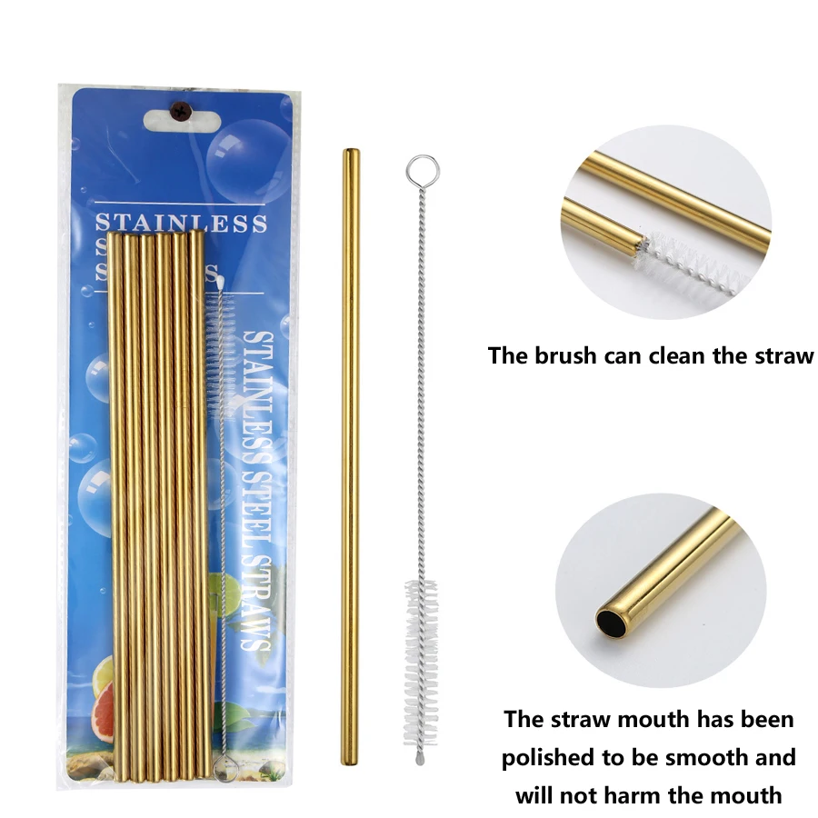 Eco-Friendly Stainless Steel Reusable Straw Set with Cleaning Brush – Perfect for Tumblers and Party Bars
