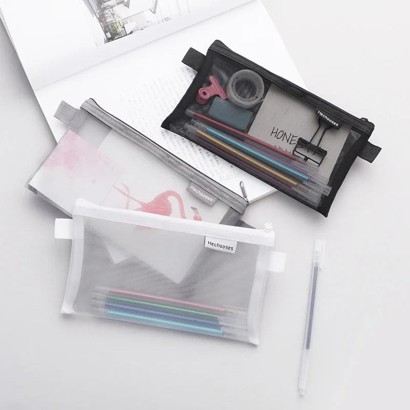 1pc Transparent Fashion Pencil Case Bag Capacity Leather Student Exam Organizer Pencil Case Stationery Pen pencil cases