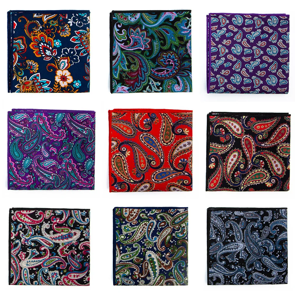 High Quality Men's Cotton Printed Floral Pocket Towel Small Handkerchief Square Western Accessories Pocket Scarf  Hanky Cotton 100% cotton hip hop bandanas unisex headwear hair band scarf scarves wristband vintage pocket towel magic head square shawl