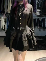 Printemps Vintage Style gothique robe à lacets femmes Design haute rue noir Lolita robes minces 2025 Y2k dentelle à manches longues vêtements 5