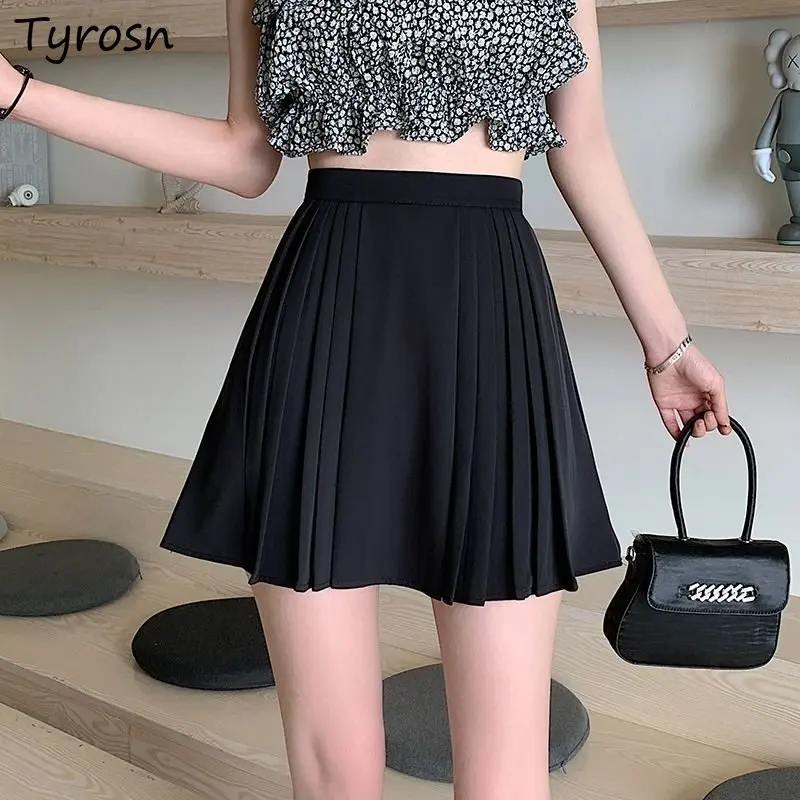 

Skirts Women Folds Preppy Empire Elegant Mini Sexy Summer Korean Style Faldas Classic Design All-match Causal Tender Students