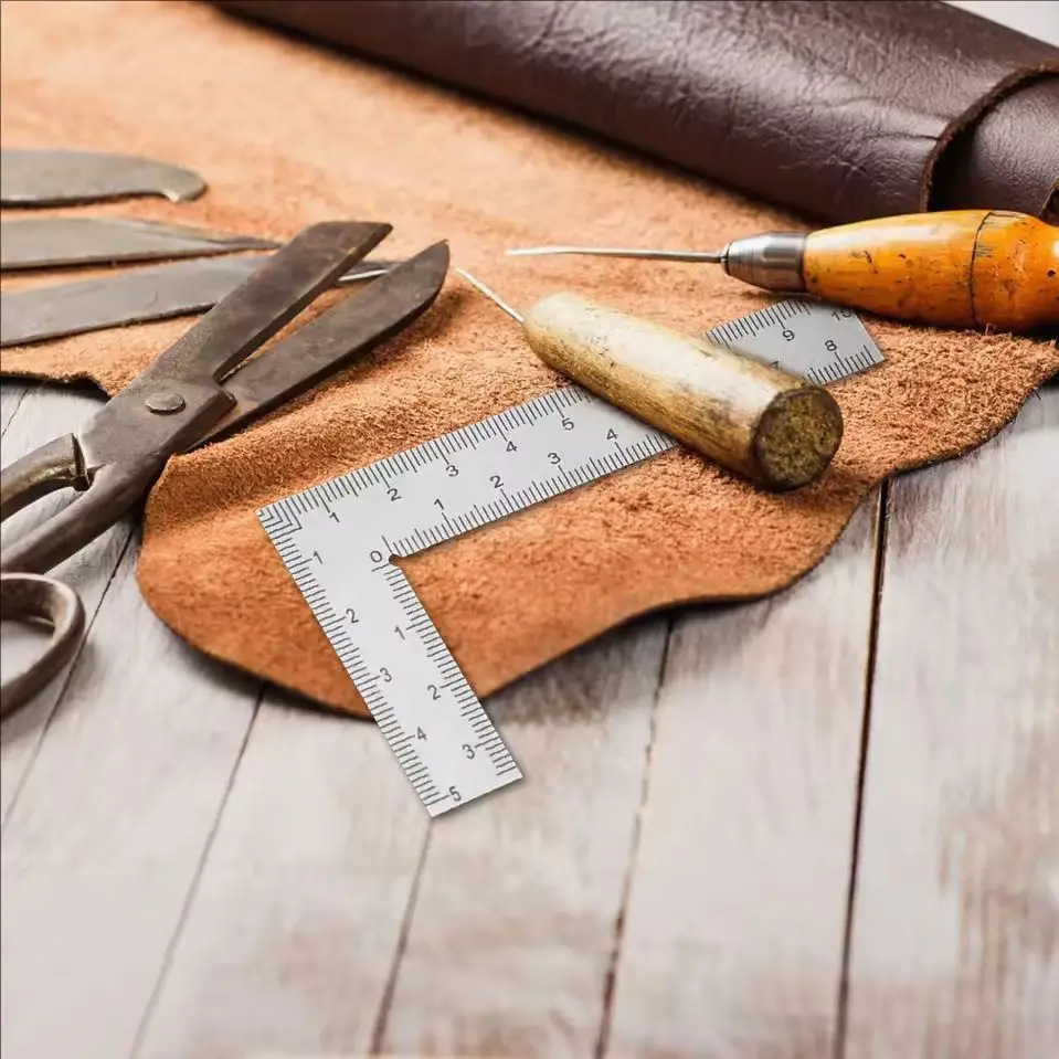 미니 스테인레스 스틸 L자형 양면 정밀 스케일 자 - 가죽 디자인, 금속 재료용 고정밀 측정 도구