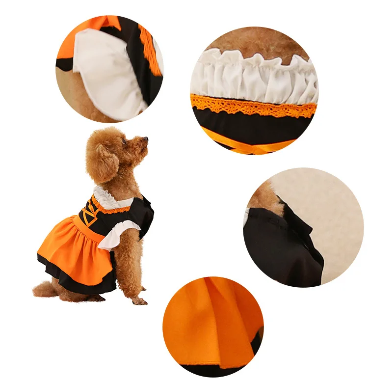 German Beer Festival girls' performance costume Halloween pet dog cosplay Costume orange set for Kid girls and pet