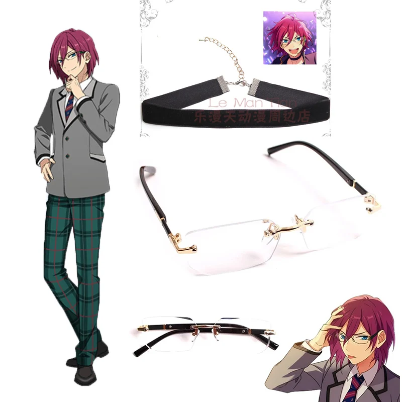 

Anime Ensemble Stars Saegusa Ibara Cosplay Rimless Glasses Eyewear Sunglasses Props Unisex wig necklace earrings one size