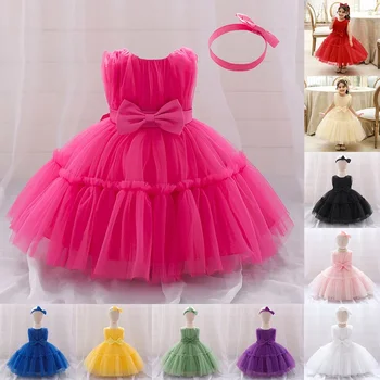Abiti da battesimo per il primo compleanno del neonato per ragazze Bambini Elegante abito da principessa per festa di nozze Abiti estivi per bambina in tulle