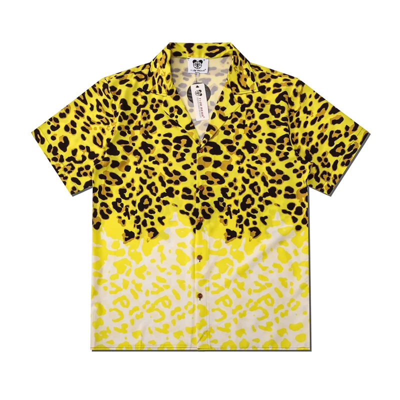

2024 Summer New Mens Leopard Print Shirt Lovers Fashion Ins Short Sleeve Cool Thin Loose Hawaiian Beach Harajuku Lapel Shirts