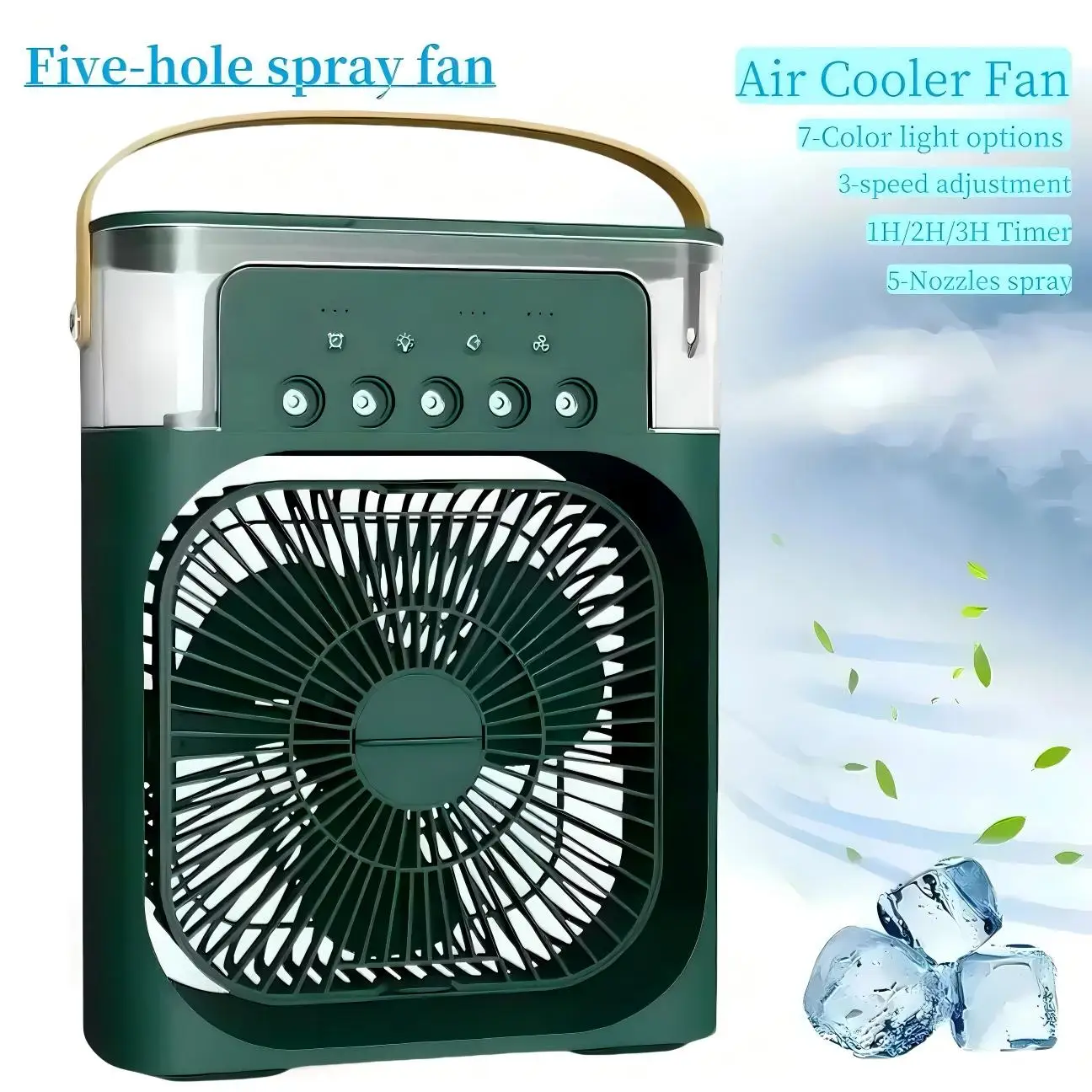 Fan portable household three in one small air cooling fan, LED night light, 5-hole humidifier, 1-3 hour timer