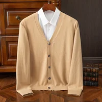 BROWON Brand Mens Sweater Cardigan Business Casual Classic V-neck Solid Color Cardigan Men Sweater Korean Fashion Mens Clothes 1