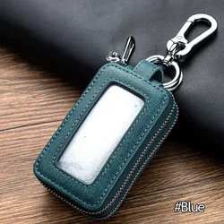 Elegant Double - Layer Cowhide Key Case - Secure Waist - Hanging Leather Mini Bag (Blue)