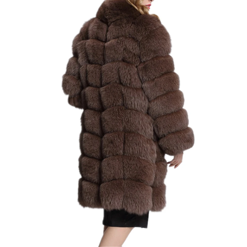 Lisa Colly Women Long Sleeves Stand Faux Fox Fur Coat Jacket Women Winter Warm Luxury Fake Fur Coat Thick Furs Coat Overcoat