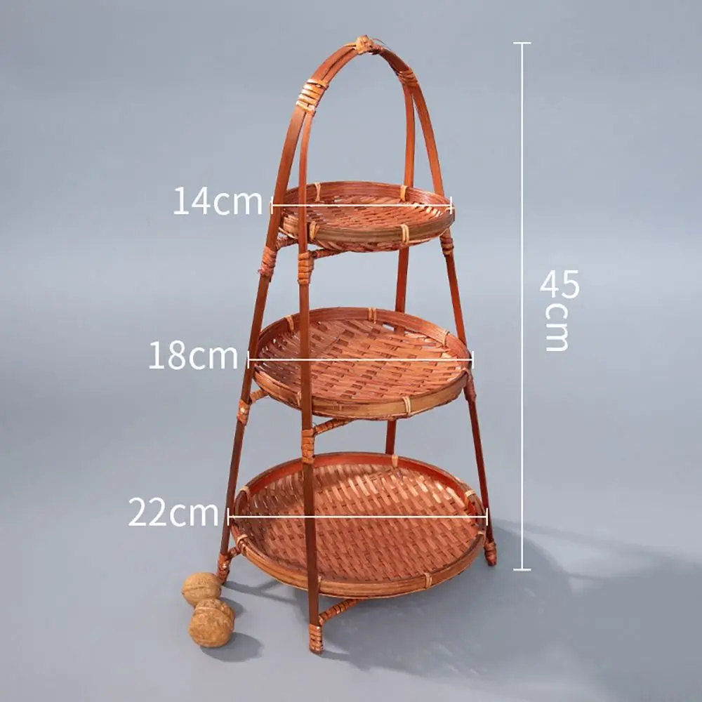 Multi-function Handwoven Fruit Basket Food Basket Decorative Standing Tray Bamboo Serving Tray Bamboo Storage Basket for Kitchen 3