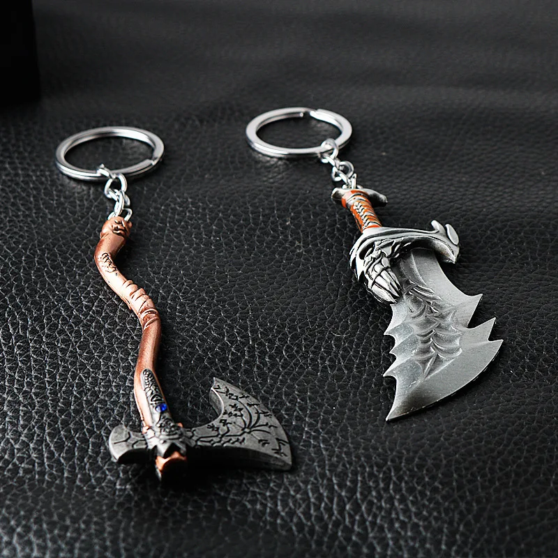 2Pcs/set Weapon Model Keychain Quetos Leviathan Axe Chaos Blade Pendant Boy and Girl Birthday Gifts