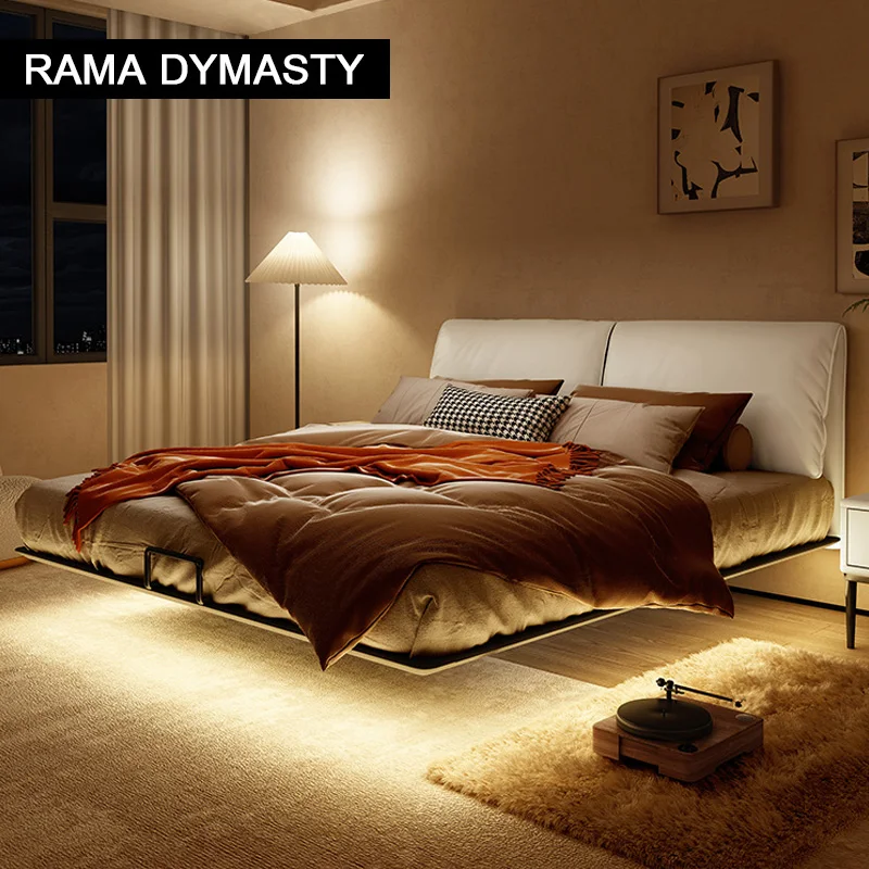 Italian Simple Suspension Bed Modern Simple Leather Bed Small Family Master Bedroom Double 1.5M/1.8M Soft Bag Wedding