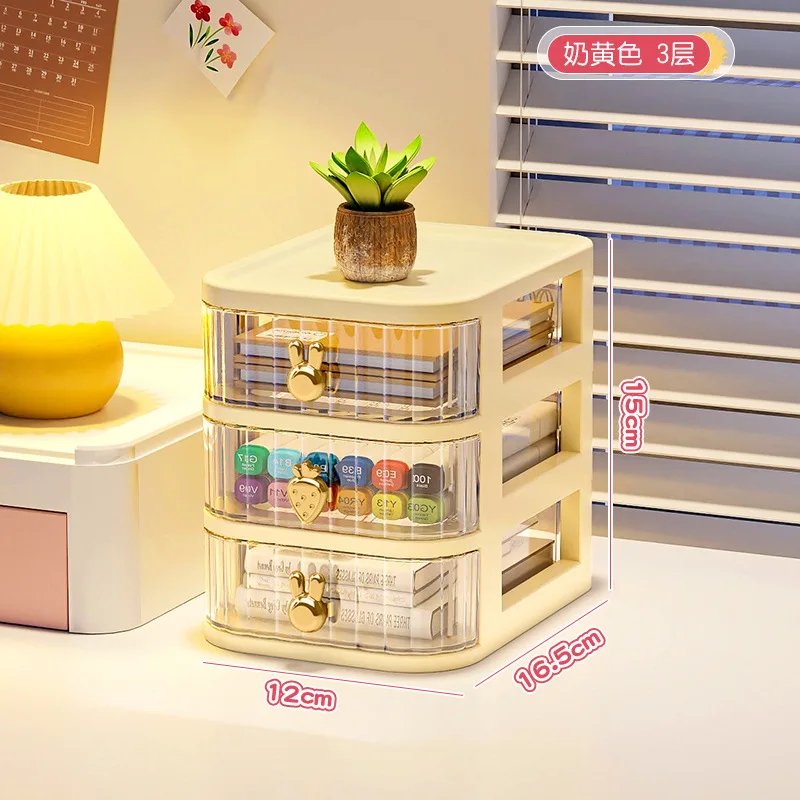 Cartoon Pattern Desktop Organizer with Drawer-Style Storage Box for Office and Cosmetic Essentials