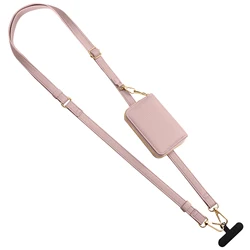 Universal Phone Lanyard with Leather Wallet Pouch - Adjustable Crossbody and Neck Strap (Nude Pink)
