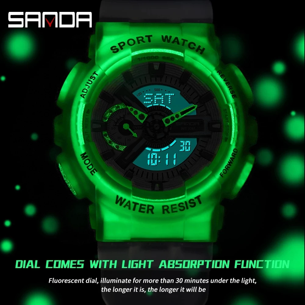 Men's Watches Sports Electronic Wristwatch Waterproof Fashion Fluorescent Dual Display Digital Quartzreal steel Watch Gift box