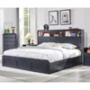 King Size Wood Bed Frame with 50" Tall Storage Headboard, LED King Size Platform Bed Frame w/4 Drawers, Charging Station 1