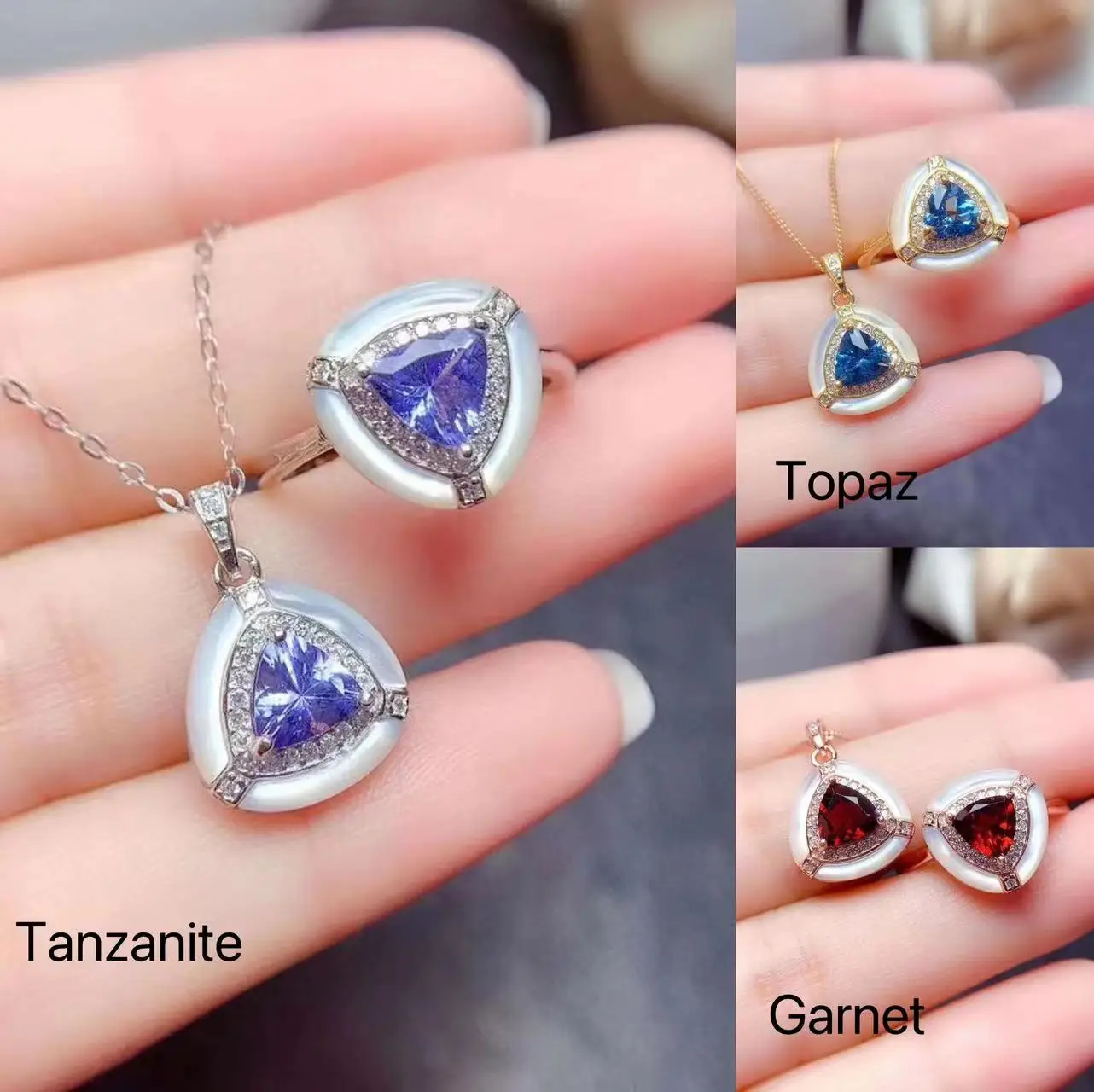 Fs Natural Tanzanite Ring Necklace Set Real 925 Sterling
