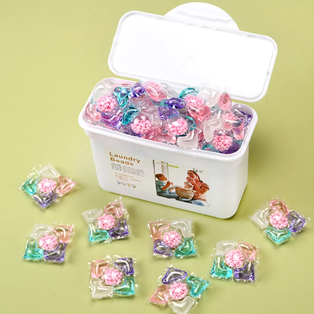 50Pcs Laundry Detergent Liquid Capsule Ball 5 in 1 Multi-purpose Powerful Cleaning Detergent Laundry Beads Scent Fragrance Beads
