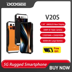 DOOGEE V20S 5G Rugged Phone 12GB+256GB Octa Core 6.43 Inch 2K FHD+ AMOLED Screen 50MP AI Triple Camera Smartphone Android 13 NFC