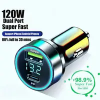 Quick Car Charger 12-24V Dual USB Type C 120W+PD20W Fast Charger For IPhone13 Pro Phone Car Fast Charging 3