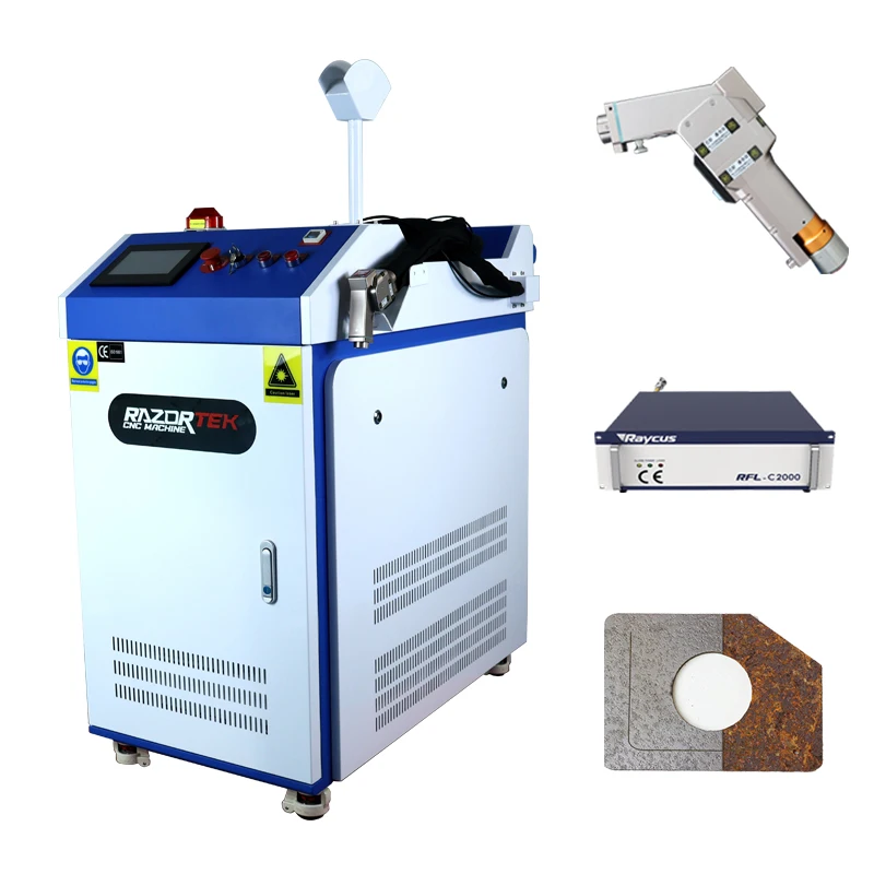 

Razortek 3000w 2kw 1.5kw different languages support brass carbon sheet Hanwei fiber laser cleaning machine