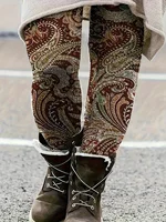 Plus Size 1XL-5XL Women's  Boho Paisley Print Elastic High Rise Skinny Leggings Fashion and Leisure Women Leggings