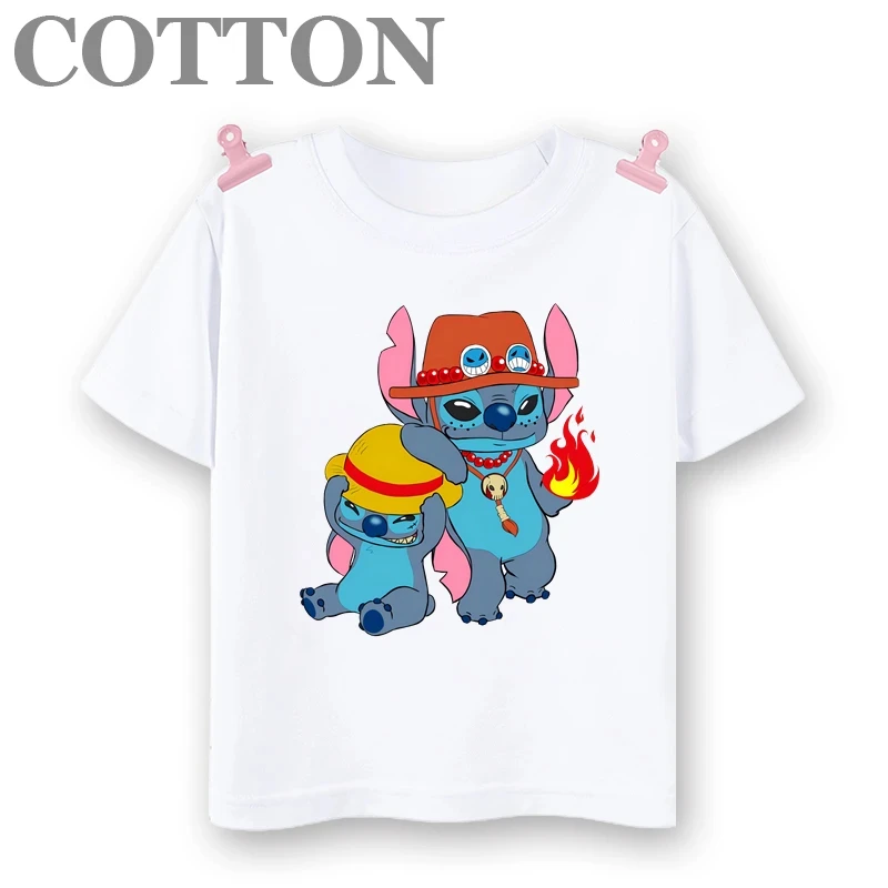 thumbnail image 1 of 2024 Disney Anime Stitch Moda Verano Niños Múltiples Dibujos Animados Algodón Camisetas Cuello Redondo Casual Manga Corta Estampado Patrón, 1 of 5