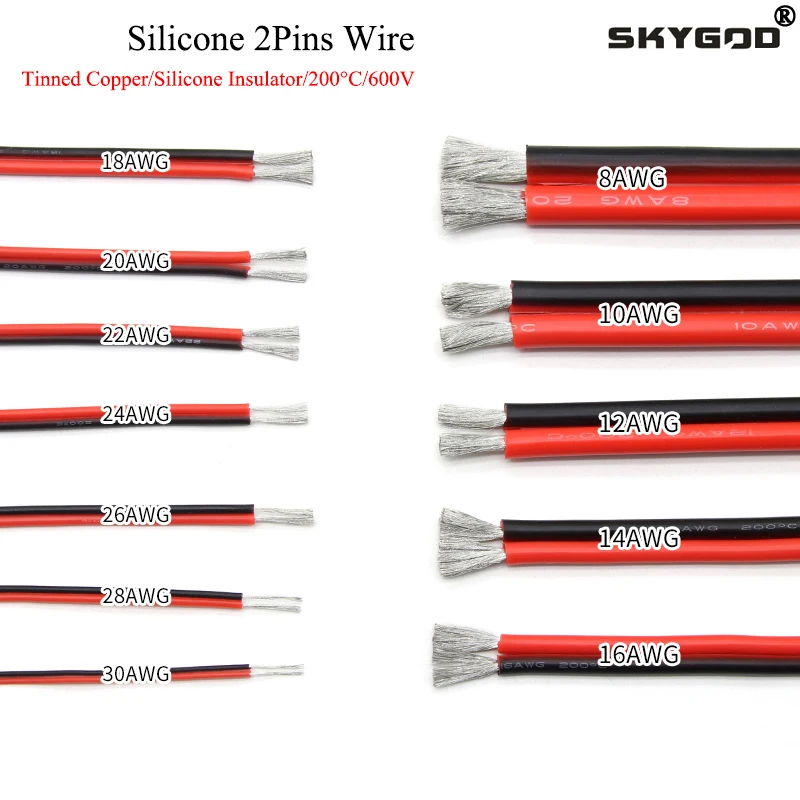 30 FT AWG 14 2 Wire, 2 Conductor Silicone Insulated