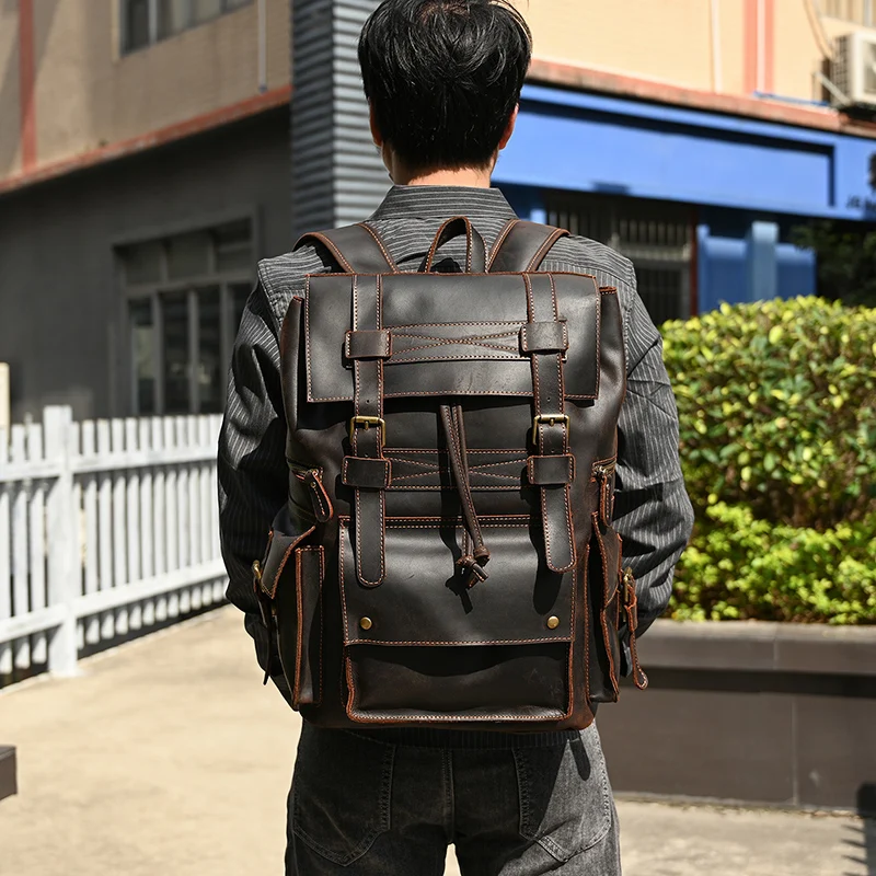 Leather Backpack Travel Pioneer™ - Dark Brown