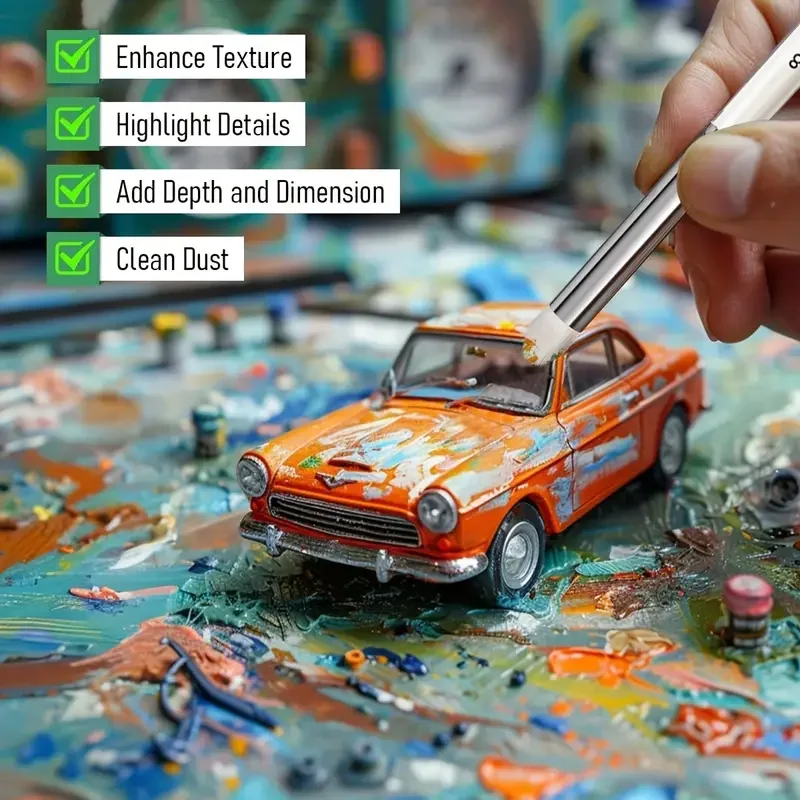 Yutiars Miniature Painting Drybrush Set, Wooden Detail Paintbrushes, Dome Stencil Palette Brushes, Acrylic Texture Painting Tool 3