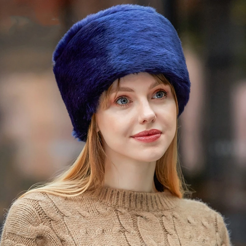 Winter Women Faux Fur Hats Fluffy Plush Wrap Cap Outdoor Casual Earwarmer Ski Hats Ladies Gift Luxury Thick Furry Decoration Hat 2