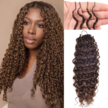 Extensioni per capelli umani invisibili, colorate, con onde burmesi marroni, senza nodi, pre-separate, ricci profondi, effetto piuma, per unghie a crochet