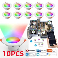 1-10PCS LED Downlight Dimmable AC85-265V 10W tuya Intelligent Graffiti Control Voice APP RGB CW Full Color Spot Ceiling Recessed