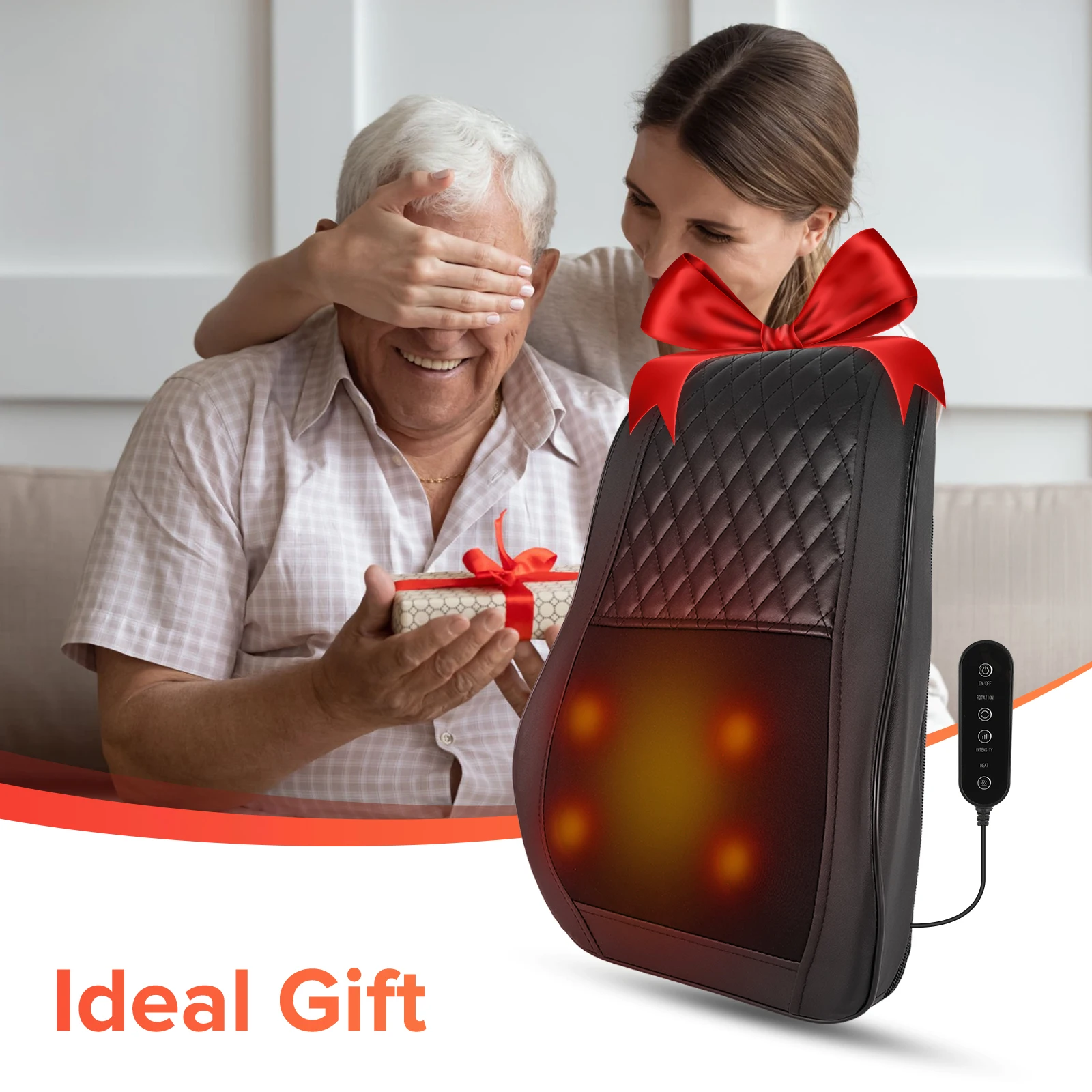 Hot compress + 3D kneading back massager, fits the curves of neck, shoulders, back, and legs, 8
