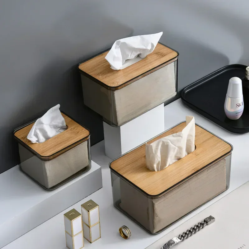 Tissue Box Tissue Dispenser Nordic Minimalist Wooden Transparent Rectangular Bamboo Facial