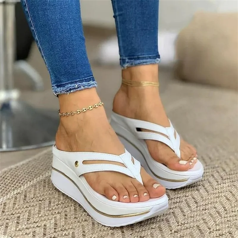 Women Wedges Slip Flip Flops Beach Sandals Shoes Indoor Outdoor Chunky  Sandals Sandalias   Mujeres 2023 New
