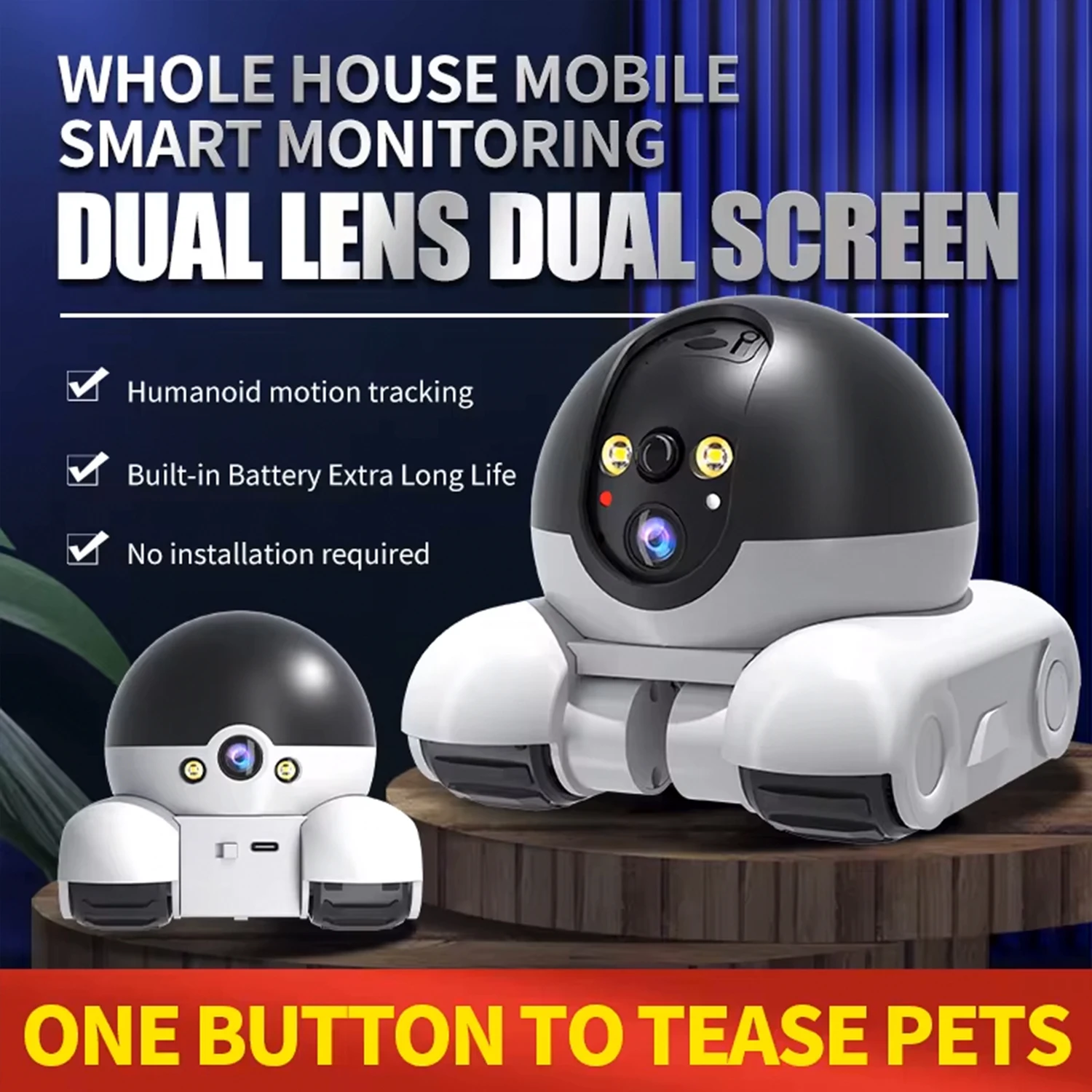 2025New Rechargeable Battery 4MP Dual Lens Wireless Wi-Fi APP Remote Control 2 Way Talk Movable Pet night vision Camera Monitor