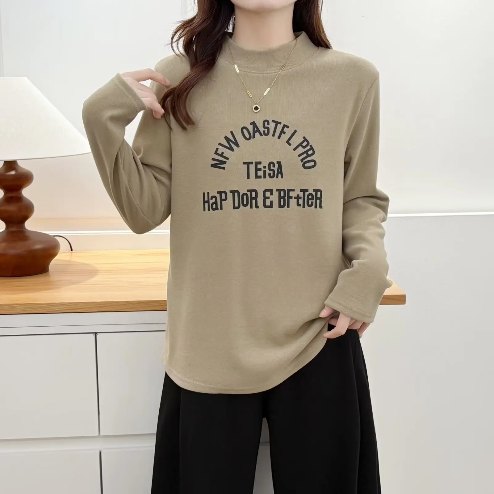 XXXXL Fashion Plus Size Women's T-Shirt Simple Basic Style Thickened Printed Letters Long Sleeved Autumn Winter Warm Inner Tops